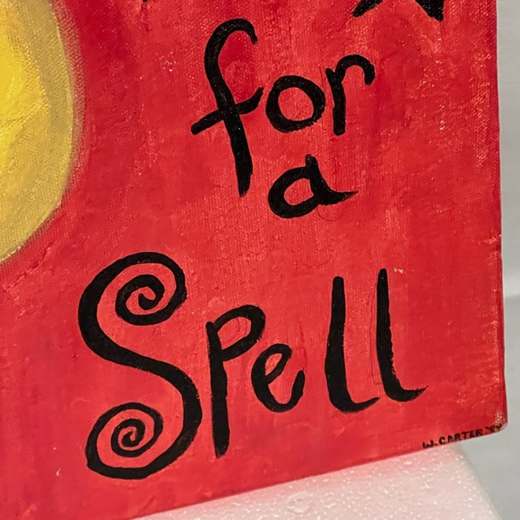 Halloween Witch Moon Folk Art Original Signed 2004 Painting Artist signed - Picture 4 of 13